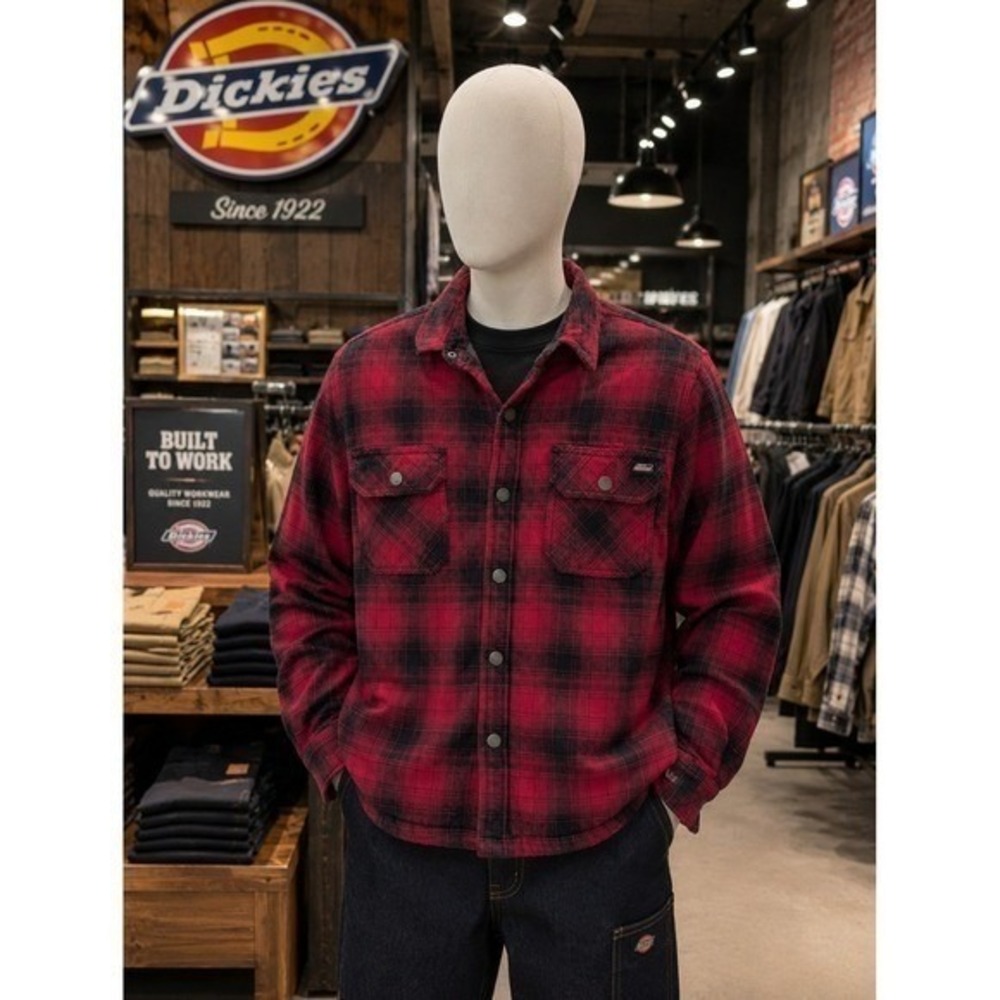 Genuine Dickies Red Black Plaid Fleece Lined Shirt Jacket Men's M Workwear
